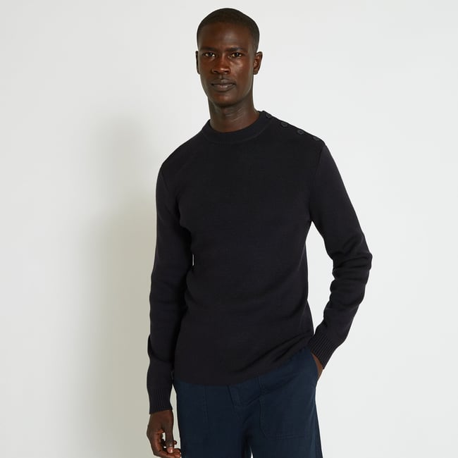 Pull col rond boutonné contenant de la laine - MONOPRIX