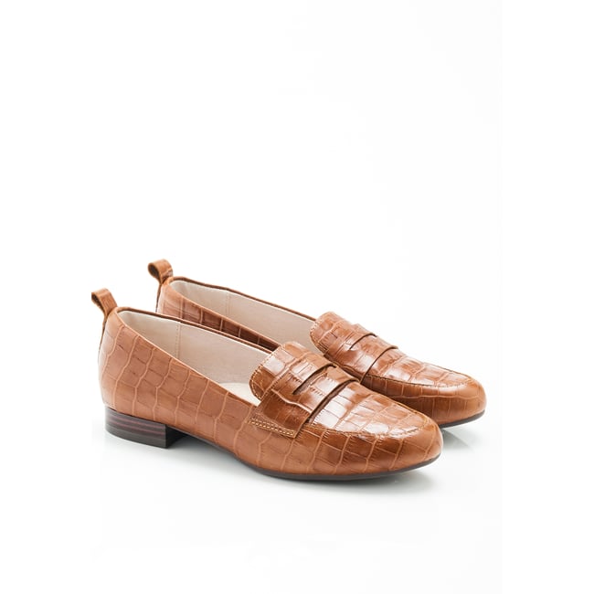 Mocassins aspect croco marron camel <span itemprop=