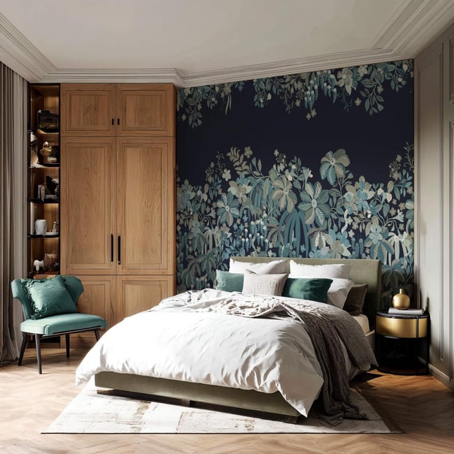 Papier peint panoramique avec plantes et fleurs élégantes et chics - 170x260 cm (l x h) - LA TOUCHE ORIGINALE