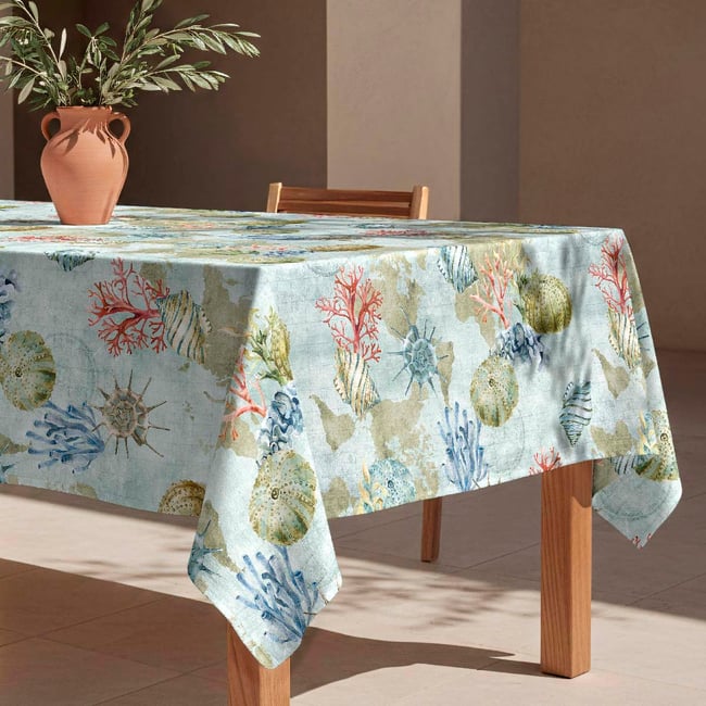Nappe anti-taches Undersea - 100% coton - turquoise <span itemprop=