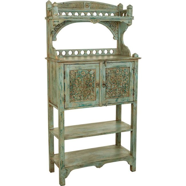 Buffet en manguier sculpté, 2 Portes Couleur bleu patiné bois de manguier <span itemprop=