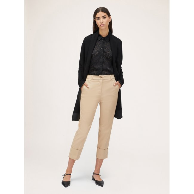 Pantalon REGULAR en gabardine de coton élasthanne beige <span itemprop=