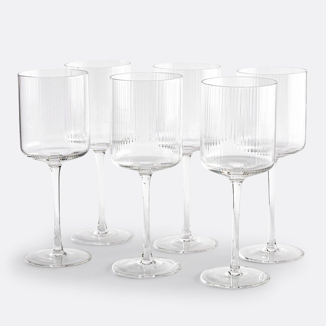 Lot de 6 verres à vin en verre strié, Stria transparent <span itemprop=