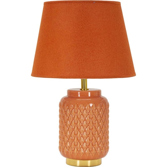 Lampe à poser céramique relief abat-jour lin Couleur orange <span itemprop=