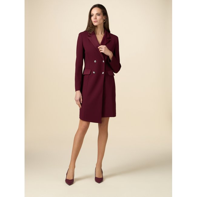 Robe manteau en néoprène crêpe burgundy <span itemprop=