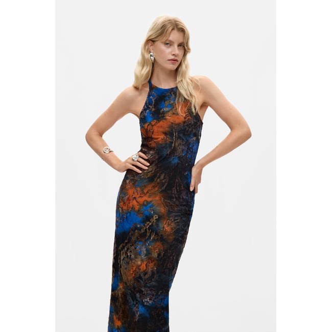 Robe à bretelles en maille bleu <span itemprop=