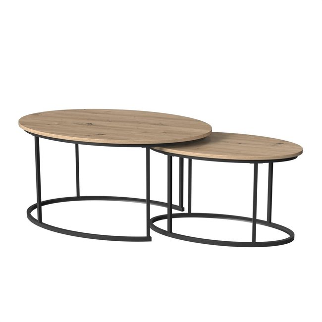 Lot de 2 tables basses gigognes ovales LENNY Couleur bois clair <span itemprop=