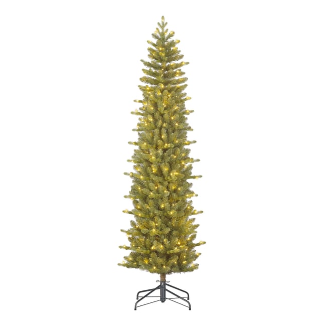 Sapin de Noël artificiel étroit et enneigé avec LED H215 cm HARMA Couleur vert <span itemprop=