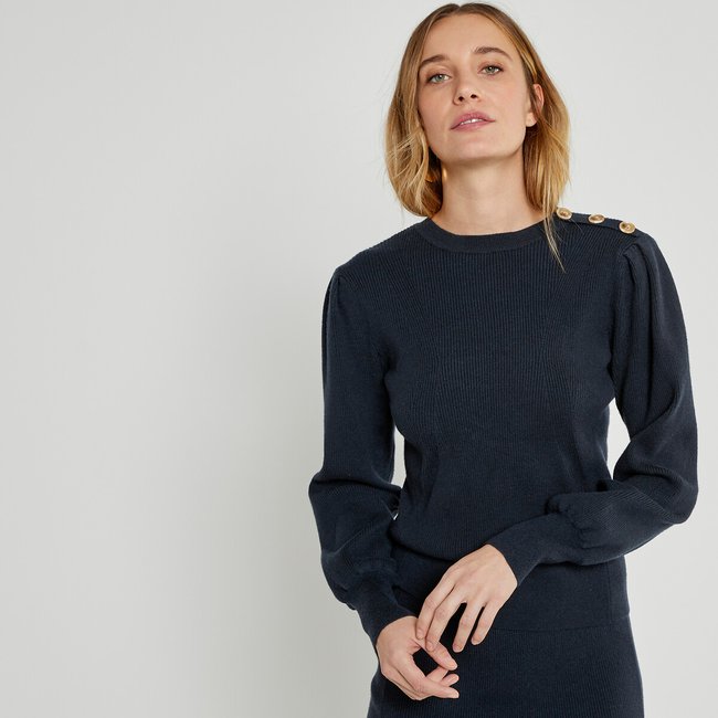 Pull col rond bleu marine <span itemprop=