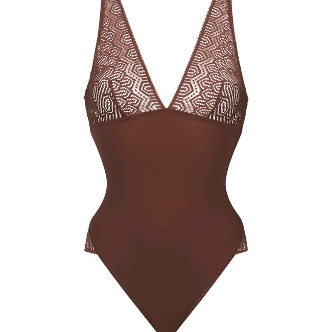 Body microfibre et dentelle graphique Mod de Dim cacao inten <span itemprop=