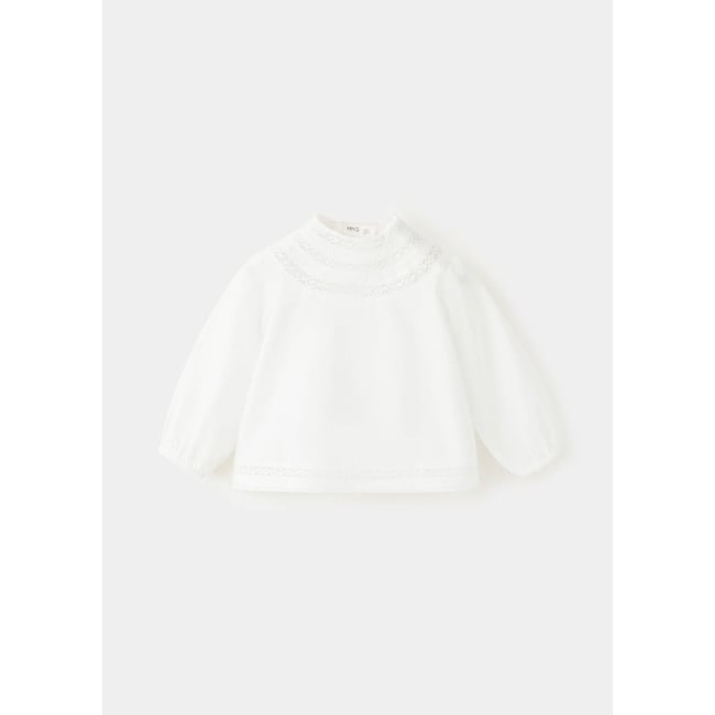 Blouse coton détails brodés blanc cassé <span itemprop=
