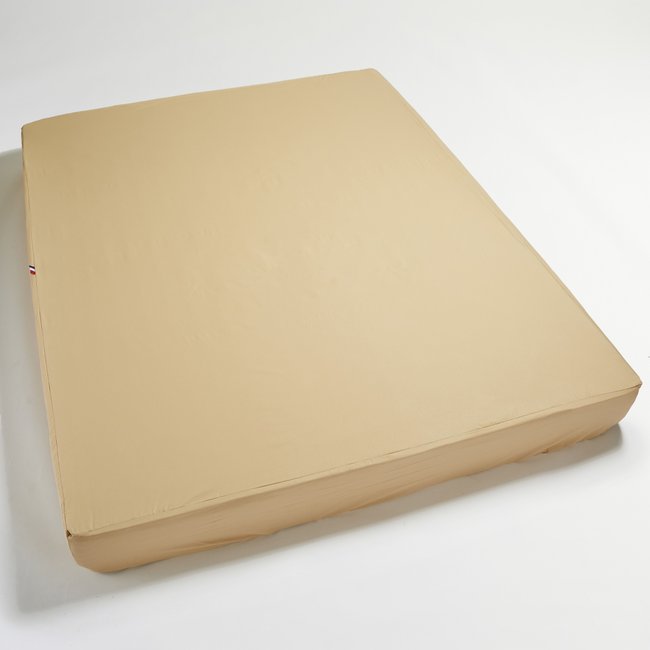Drap housse enfant en coton bio noisette blanc <span itemprop=