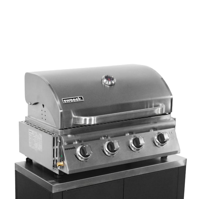Barbecue gaz 4 brûleurs à poser avec thermomètre GRIMAUD argenté <span itemprop=