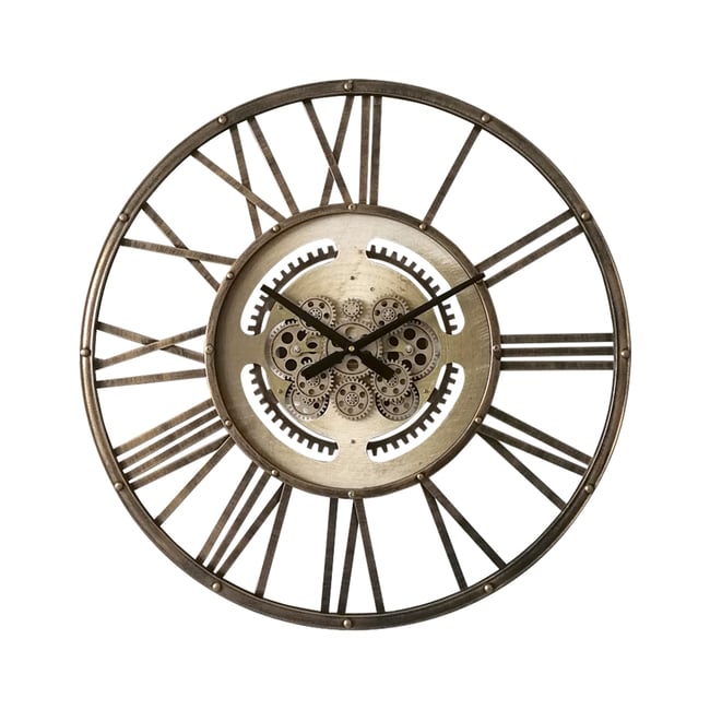 Horloge à mécanismes ajourée métal 70cm Couleur marron <span itemprop=
