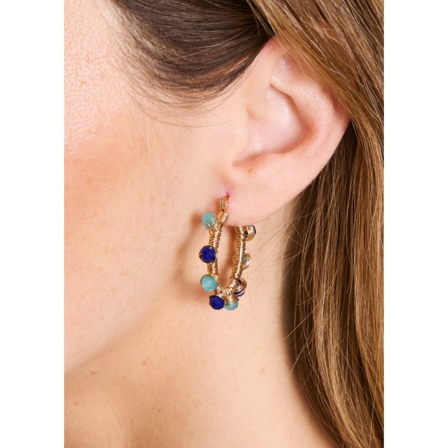 Boucles d'oreilles créoles à perles light gold <span itemprop=