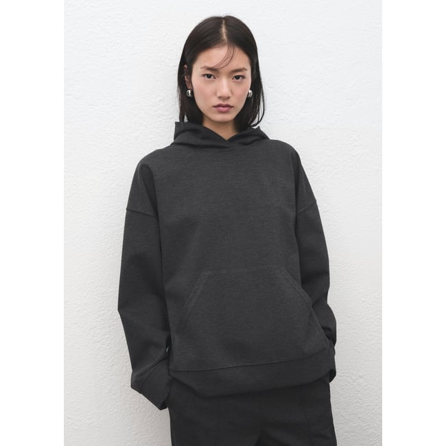 Sweat en maille jaspé capuche gris chiné moyen <span itemprop=