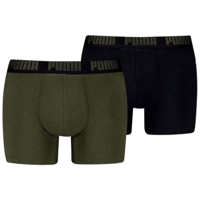Lot de 2 Boxers classiques en coton unis noir et kaki avec une taille élastique kaki <span itemprop=