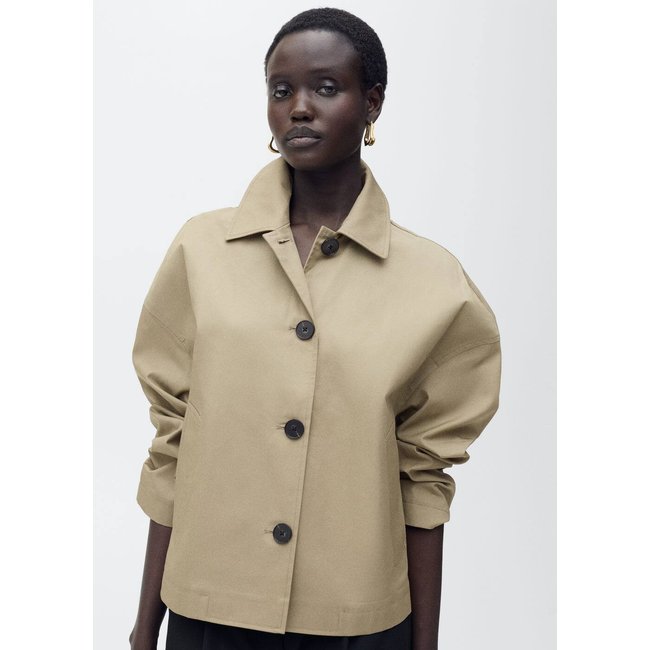 Veste droite en coton à boutons kaki <span itemprop=