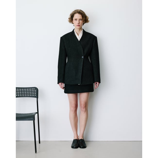 Blazer croisé en laine mélangée sans revers ecru Berlin - GRACE & MILA