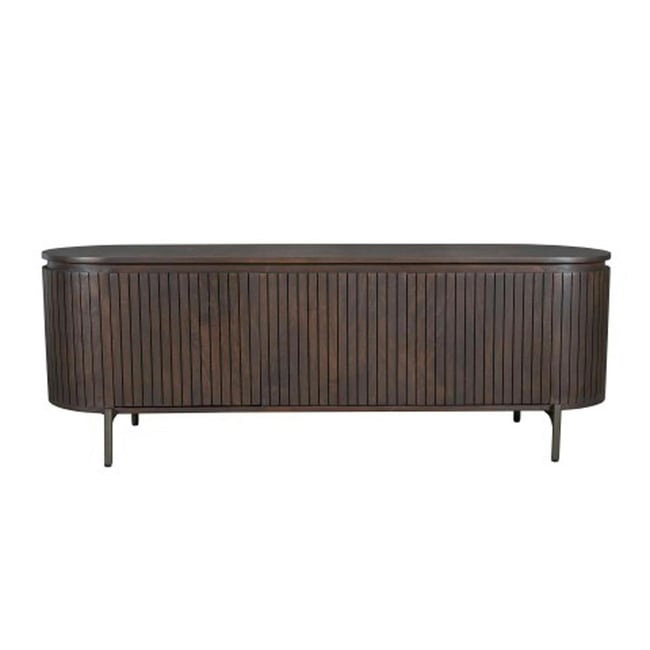 Meuble TV 3 portes bois marron rainuré 165 cm CALERO Couleur marron <span itemprop=