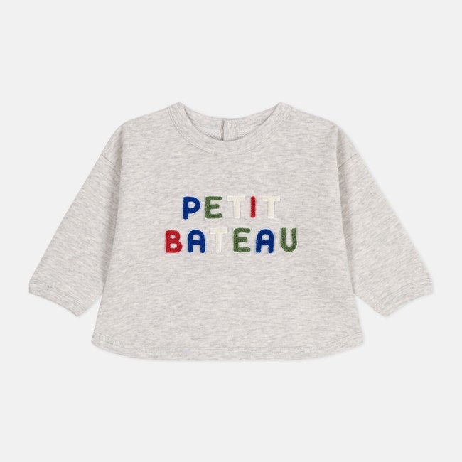 Sweat col rond en molleton gris chiné <span itemprop=