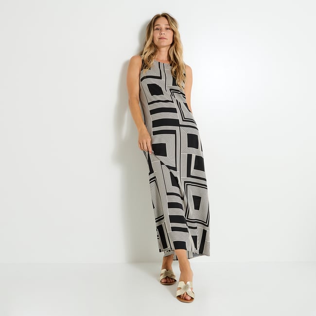 Robe longue été imprimée noir <span itemprop=
