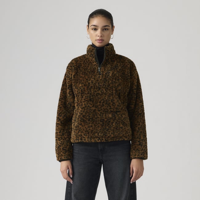 Sweat-shirt 1/4 zip Sherpa Gemma marron - annessa leopard anthracite night <span itemprop=