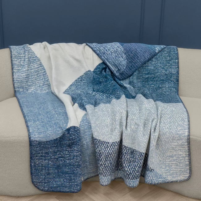 Plaid coton mélangé AQUA blu <span itemprop=