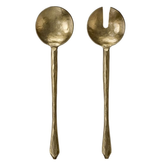 Couverts à salade martelé acier inox Couleur laiton <span itemprop=