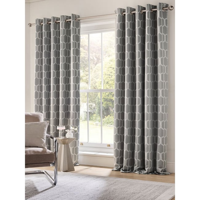 Rideaux à œillets en jacquard luxe evie gris argenté <span itemprop=