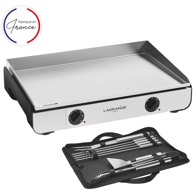 Plancha électrique Pro 65L noir 2 brûleurs à poser, 65x40 cm + kit d'accessoires - LAGRANGE