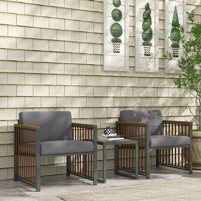 Ensemble salon de jardin 2 places 3 pièces style colonial gris <span itemprop=