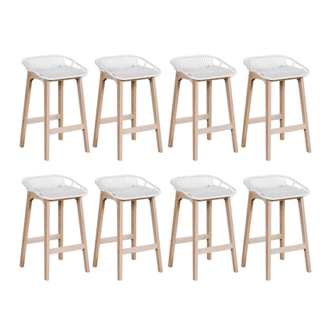 Lot de chaises d'îlot et bar en chêne et assise plastique 65cm MALMO | Lot de 8 Couleur blanc <span itemprop=