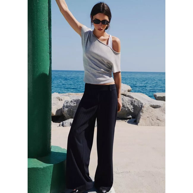 Pantalon taille basse à rayures tennis bleu marine <span itemprop=