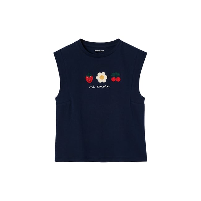 T-shirt à épaulettes motif placé marine <span itemprop=