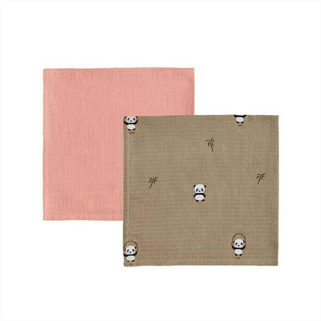 Lot de 2 mousselines en coton biologique MINI marron <span itemprop=