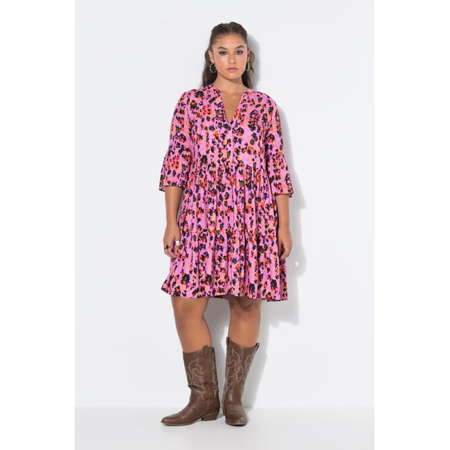 Robe courte et évasée, motif léopard coloré rose vif clair <span itemprop=