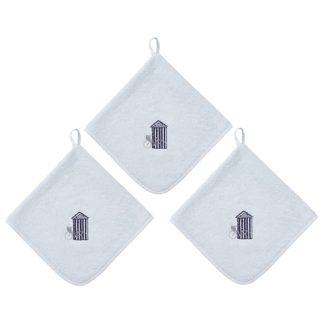 Lot de 3 torchons carrés en éponge coton BORD DE MER nuage <span itemprop=