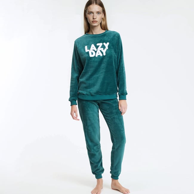 Slogan Print Fleece Pyjamas - SO'HOME