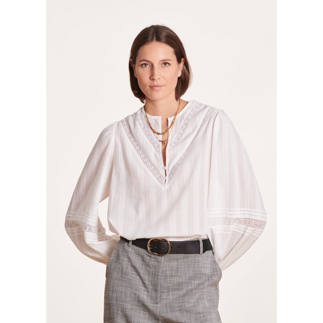 Top manches longues en voile de coton biologique blanc <span itemprop=