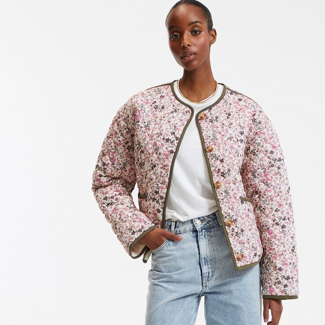 Veste matelassée courte imprimée, réversible imprimé fleur <span itemprop=