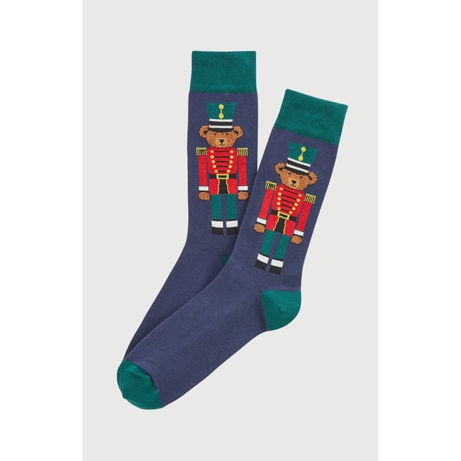 Chaussettes en coton imprimé Teddy Casse-noisette Marine marine <span itemprop=