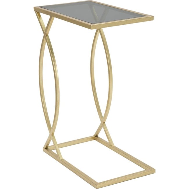 Bout de canapé en fer plateau verre GLAM Couleur noir et doré <span itemprop=