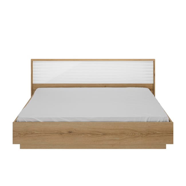 Lit 180 x 200 finition brillante Couleur beige <span itemprop=