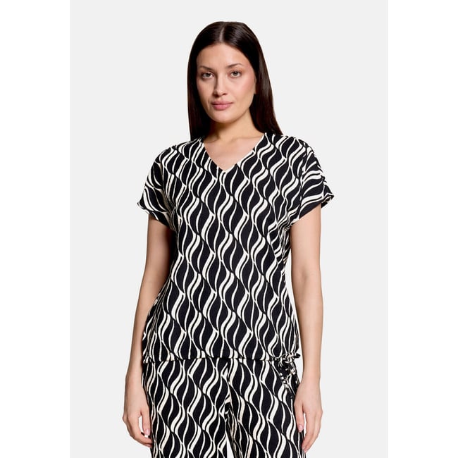 Haut imprimé à cordon coulissant sous tunnel noir/beige <span itemprop=