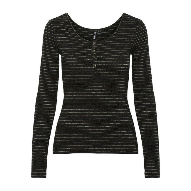 T-Shirt mit schmalen Glanzstreifen schwarz <span itemprop=