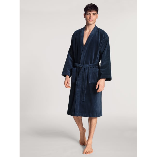 Peignoir manches longues Coton AFTER SHOWER bleu foncé <span itemprop=