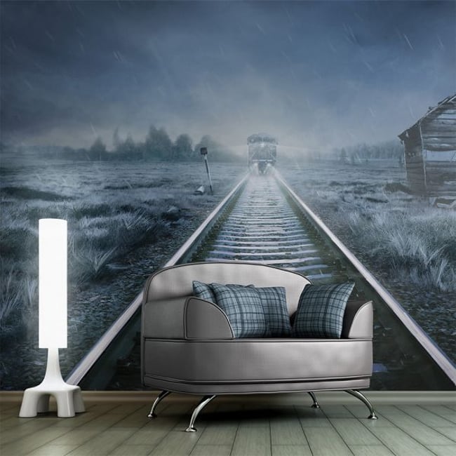 Papier peint intissé panoramique Fantaisie Le train fantôme Couleur blanc <span itemprop=