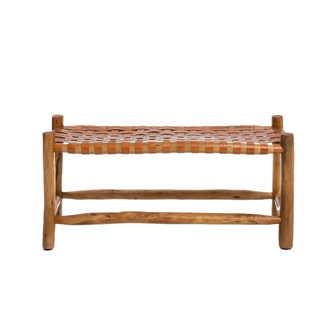 Banc en cuir marron et en bois  ZOÉ Couleur bois foncé <span itemprop=