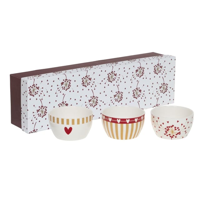 Coffret de 3 petits bols Silva en porcelaine décorée 25cl Couleur crème / ivoire <span itemprop=